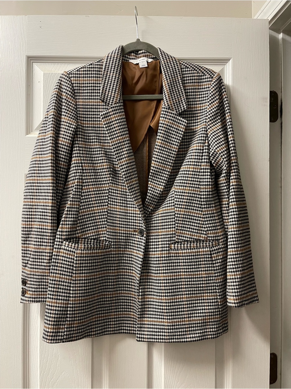 Old Navy Houndstooth Single-Button Blazer - Brown/Black/White